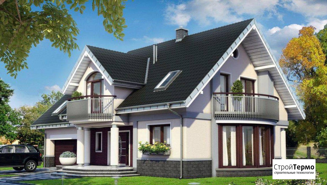 Дом с мансардой и террасой сбоку. Проект дома с мансардой. Дом 04. 09 2024. Дом 04.